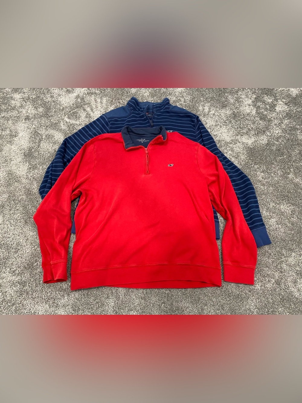 Lot of 2 Vineyard Vines Pullover Sweater Mens XL Red & Blue Stripe Quarter Zip